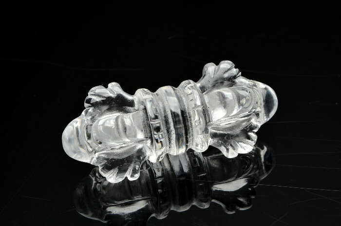 本水晶 チベット密教法具手彫 バジュラ【金剛杭】　42x15mm アクセサリー _R5377-3