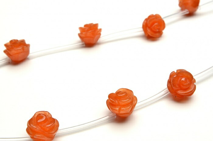 【連売り】オレンジアベンチュリン 薔薇バラカット　8mm　1連（15粒入り）天然石 パワーストーン ビー..