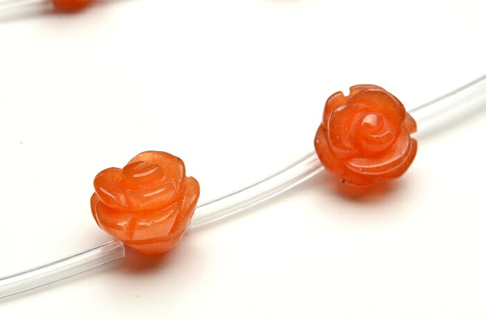 【連売り】オレンジアベンチュリン 薔薇バラカット　12mm　1連（15粒入り）天然石 パワーストーン ビーズ パーツ _R5397-12