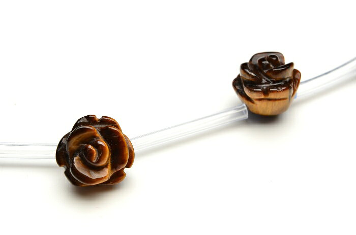 【連売り】タイガーアイ 薔薇バラカット　10mm　1連（15粒入り）天然石 パワーストーン ビーズ パーツ _R5409-10