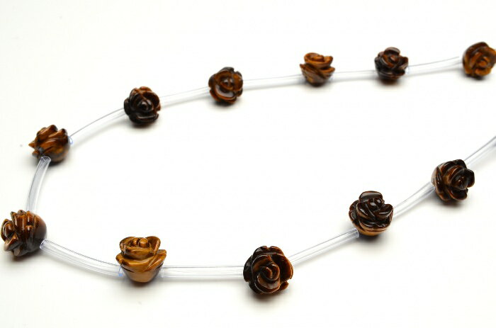 【連売り】タイガーアイ 薔薇バラカット　10mm　1連（15粒入り）天然石 パワーストーン ビーズ パーツ _R5409-10