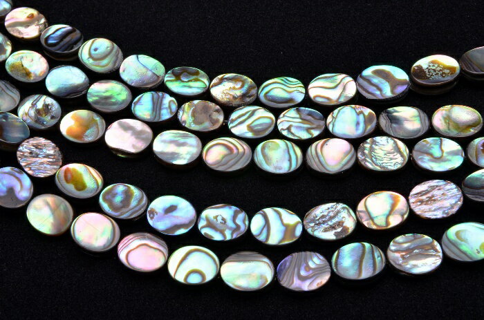 【連売り】アバロンシェル（鮑） オーバル 8x10mm 1連（約35cm）天然石 パワーストーン ビーズ パーツ ..