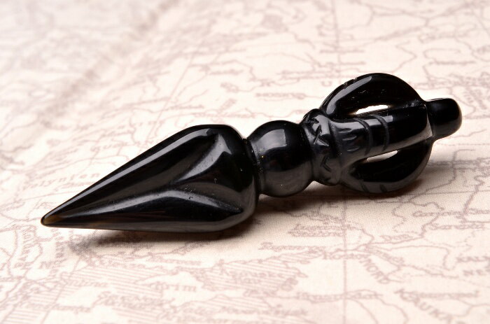 プルパ　金剛杭　独鈷杵　オブシディアン　51mm　密教法具 アクセサリー _R5059-2