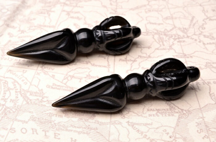 プルパ　金剛杭　独鈷杵　オブシディアン　51mm　密教法具 アクセサリー _R5059-2