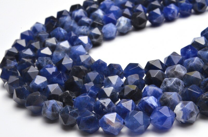 【10％OFF!】【連売り】ソーダライト シンプルスターカット　12mm　1連（約38cm）天然石 パワーストーン ビーズ パーツ _R5472-12