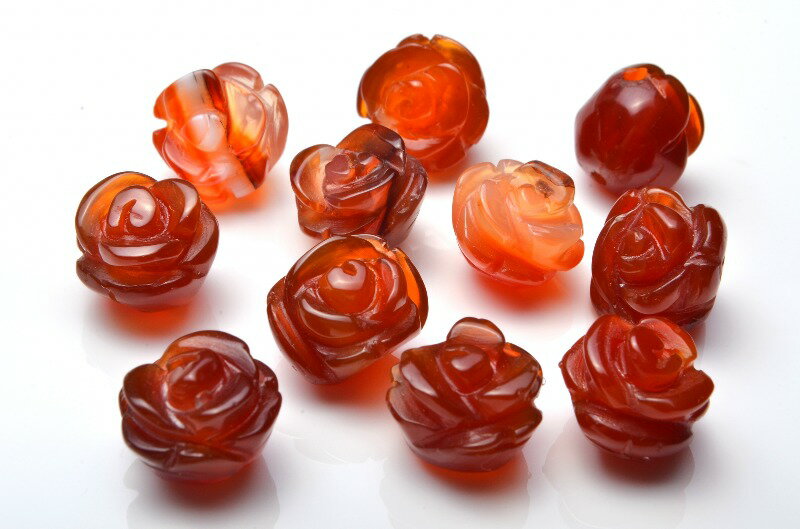 【1粒売り】カーネリアン 薔薇カット　8mm　粒売り アクセサリー _T400-8