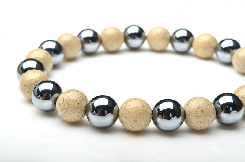【20%OFF!】北投石xテラヘルツ ラウンド組み合わせ 10mm 天然石 パワーストーン ブレスレット オシャレ アクセサリー _B398-10