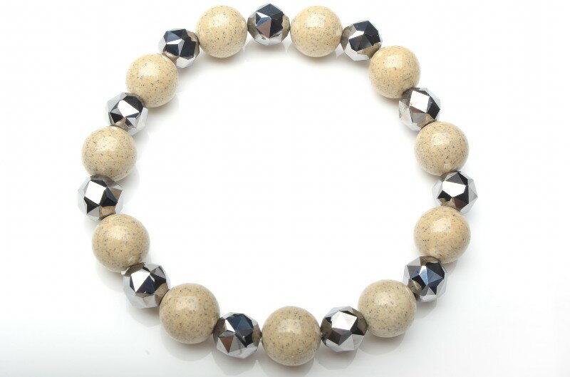 北投石xテラヘルツ　ラウンドxスターカット大小組み合わせ 10x8mm　 天然石 パワーストーン ブレスレット アクセサリー _B401-8