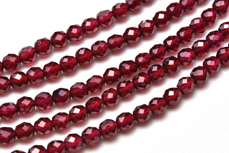 ガーネット 32面カット 4mm 1連（約38cm）天然石 パワーストーン ビーズ パーツ _R5800-1