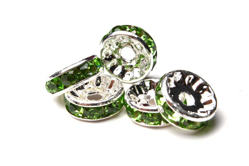 平型　銀ロンデル ペリドットグリーン (100粒入り) 　12mm　 アクセサリー _KZ101-12
