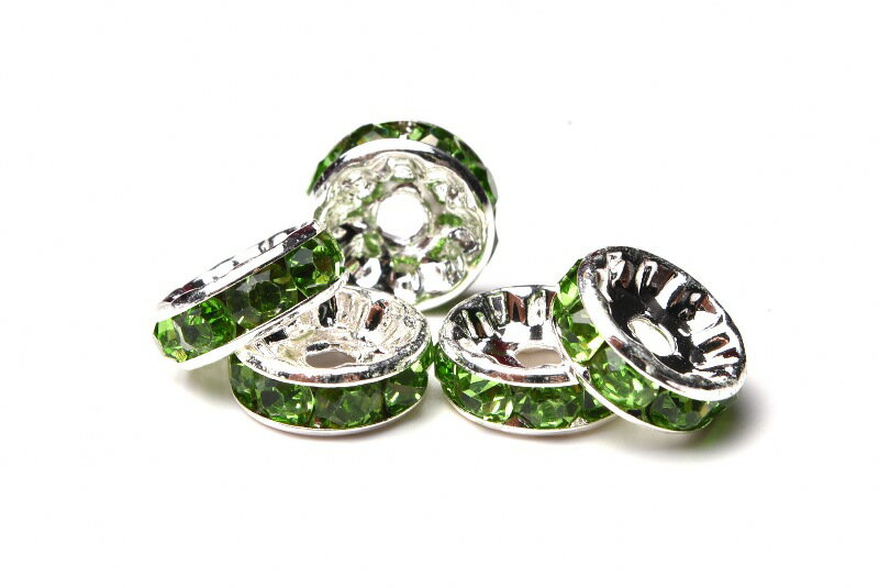 平型　銀ロンデル ペリドットグリーン (100粒入り) 　12mm　 アクセサリー _KZ101-12