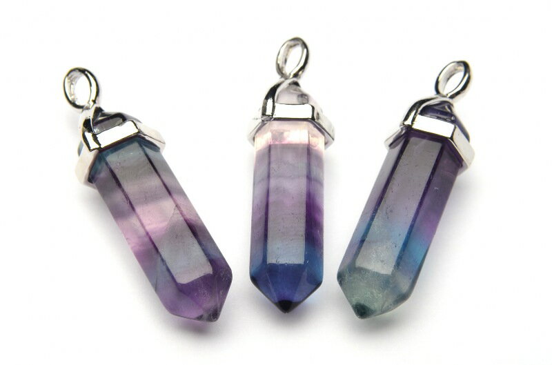 両剣ポイント★ フローライト 　40x9mm　 天然石 パワーストーン ペンダントトップ アクセサリー _PR5017