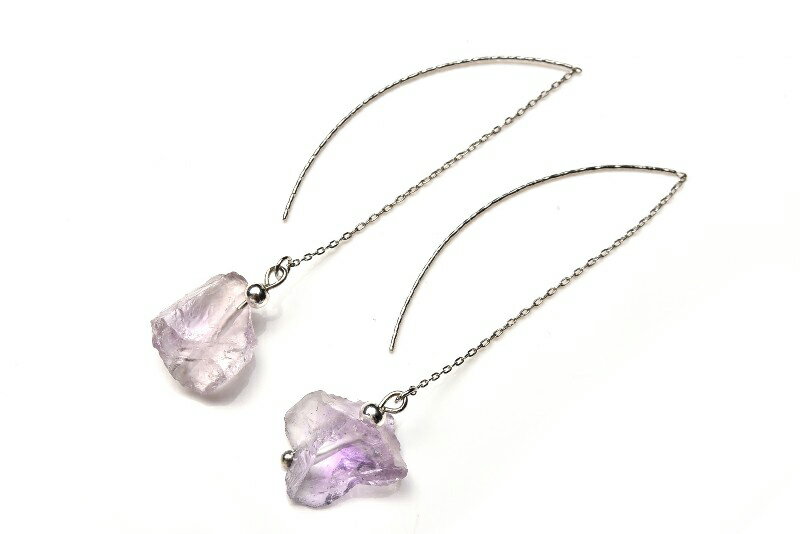 淡アメジスト　原石 タンブル ピアス_A721