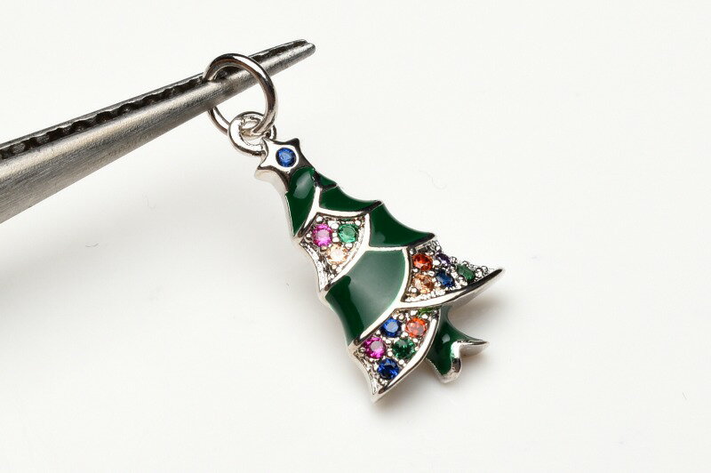 クリスマスパーツ ツリー(シルバー)丸カン付き　18.5x11mm　 アクセサリー _T38