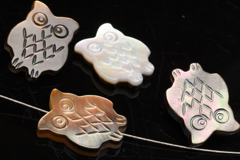 アバロンシェル 梟(ふくろう) 2粒セット　15x12mm　粒売り アクセサリー _T559の商品画像 2