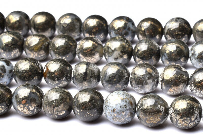 【10％OFF!】希少 パイライトインアゲート　10mm 1連（約38cm）天然石 パワーストーン ビーズ パーツ _RG229-10