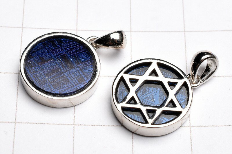 Silver925 ギベオン　13mm　六芒星(ブルーメタリック) 天然石 パワーストーン ペンダントトップ アクセサリー _PR3234 高品質アイテム