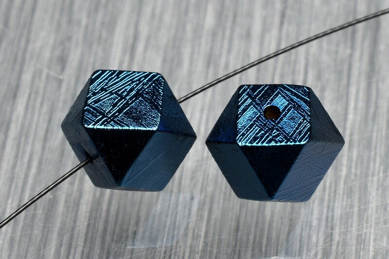 ギベオン　8mm　ブルーメタリック 一粒売りビーズ アクセサリー _T628-8 高品質アイテム