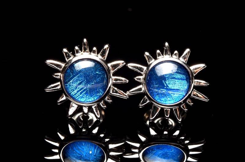 Silver925・ブルー ギベオン(メテオライト隕石) 太陽 天然石 パワーストーン ピアス 1個売り アクセサリー _PRG1118 高品質アイテム