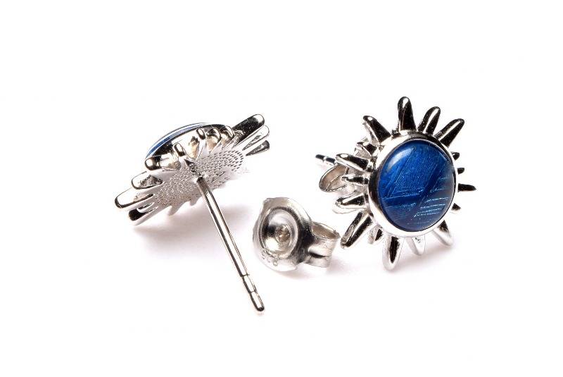 Silver925・ブルー ギベオン(メテオライト隕石) 太陽 天然石 パワーストーン ピアス 1個売り アクセサリー _PRG1118 高品質アイテム