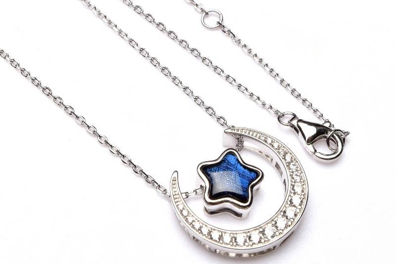 Silver925・ブルー ギベオン(メテオライト隕石) 星と月 ネックレス 1個売り アクセサリー _PRG1147 高品質アイテム