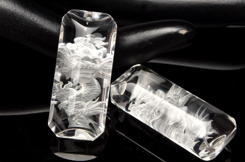 水晶　36x16mm　青龍素彫 レクタングル(トップ穴) 天然石 パワーストーン ルース 1個売り アクセサリー _PRG1239...