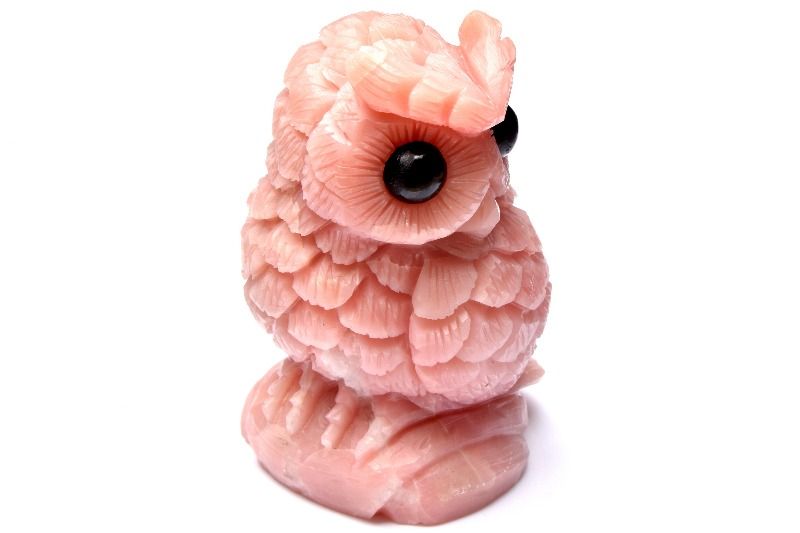 【55％OFF!】【1点物】縁起物「不苦労」 ピンクタルク(ソープストーン)　53x50x80mm　フクロウ彫刻 置物 アクセサリー _CG2402 【宅急便のみ】