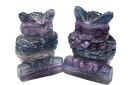 イエローパープル フローライト 35x24x50mm フクロウ彫刻 置物 1個売り アクセサリー _CRG58 【宅急便のみ】