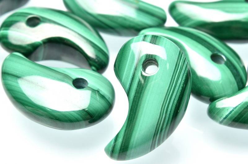 Silver925 マラカイト(孔雀石)　20x12mm　勾玉(トップ穴) 天然石 パワーストーン ルース 1個売り アクセサリー _PRG1269