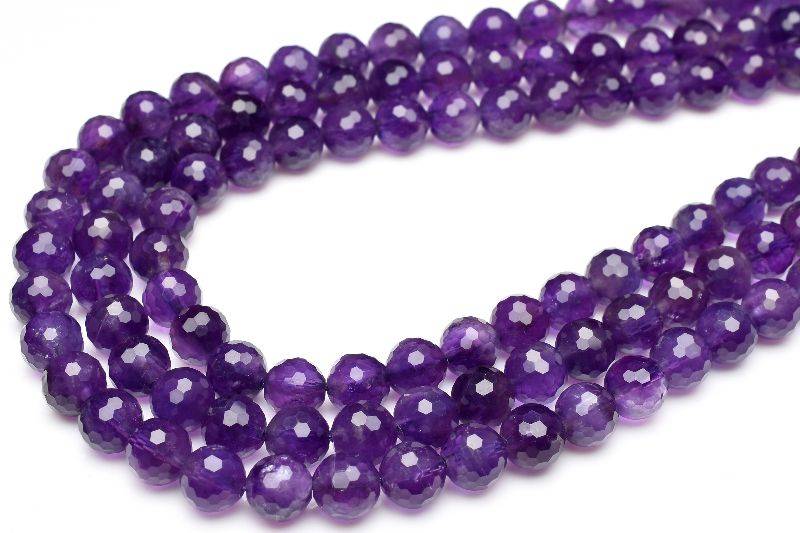【15％OFF!】アメジスト　8mm　128面カット 1連（約38cm） 天然石 パワーストーン ビーズ パーツ _R6003-2