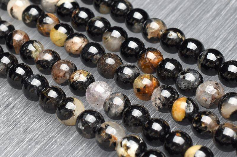 ブラックトルマリンインクォーツ　4-4.5mm　1連（約38cm） アクセサリー _R6018-4