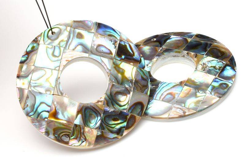 Rakuten - 【10％OFF!】アバロンシェル　40x40mm　ドーナツ型 (トップ穴) ルース 天然石 パワーストーン アクセサリー 1個売り _PR3419