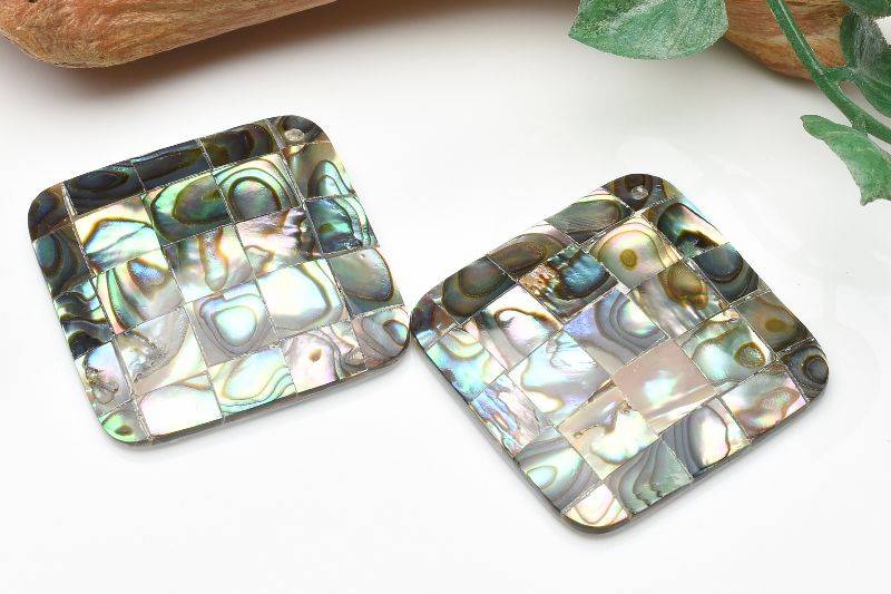 アバロンシェル　32x32mm　スクエア (トップ穴) ルース 天然石 パワーストーン アクセサリー 1個売り _PR3424