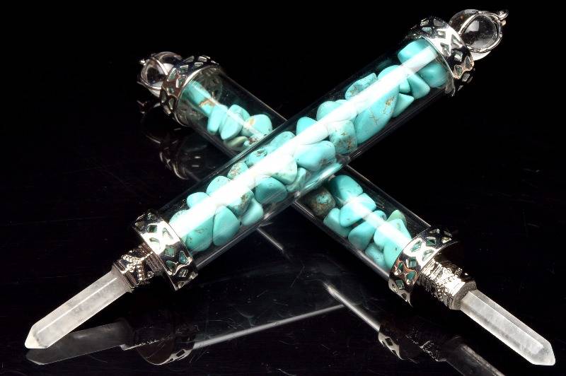魔法の杖 ハウライトターコイズ　129x17mm 天然石 パワーストーン 天然水晶丸珠付き さざれ入りマジックワンド _CRG85-9【宅急便のみ】