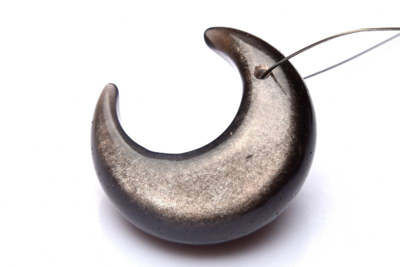 シルバーオブシディアン　26x23mm　三日月 (トップ穴) 天然石 パワーストーン ルース ハンドメイド 1個売り _PRG1722