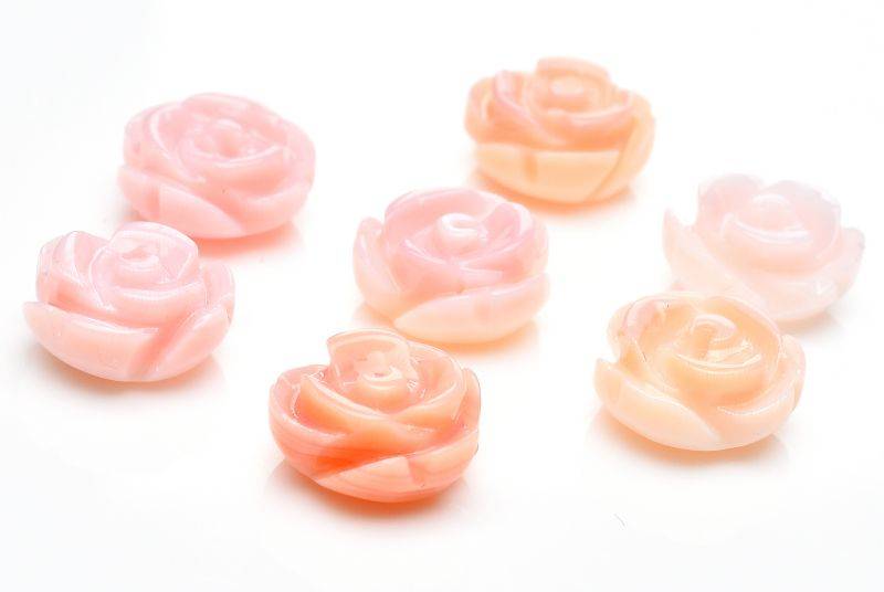 クイーンコンクシェル　6-7mm　薔薇彫刻 (片穴) 天然石 パワーストーン ルース ハンドメイド 1個売り _T689-6