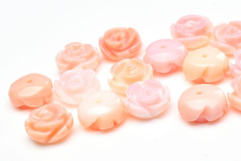 クイーンコンクシェル　6-7mm　薔薇彫刻 (片穴) 天然石 パワーストーン ルース ハンドメイド 1個売り _T689-6
