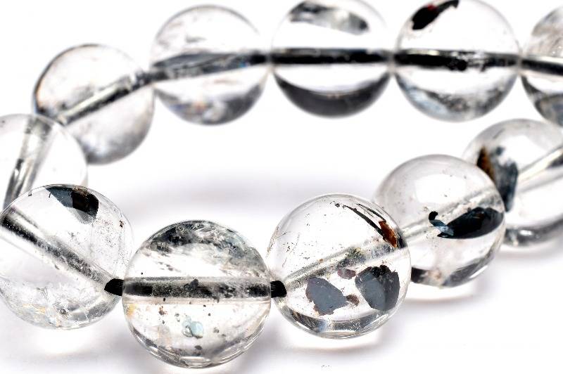 【1点物】希少◇金属シラー ブラックマイカインクォーツ　9.5mm ブレスレット アクセサリー _L543