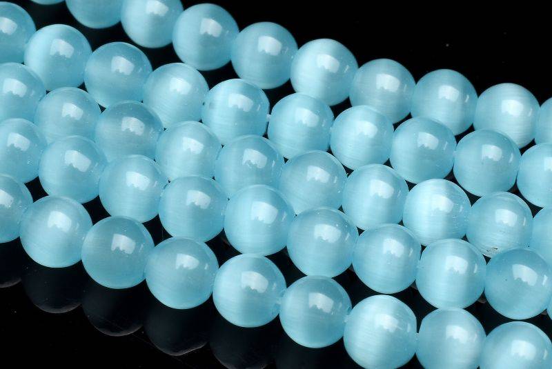 スカイブルーキャッツアイ　6mm 1連（約38cm） ビーズ ハンドメイド _R6099-6