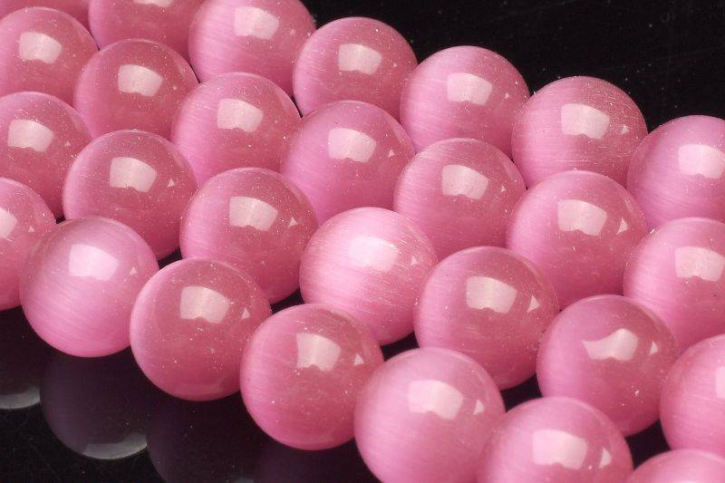 【10％OFF!】チェリーピンクキャッツアイ　12mm 1連（約38cm） ビーズ ハンドメイド _R6102-12