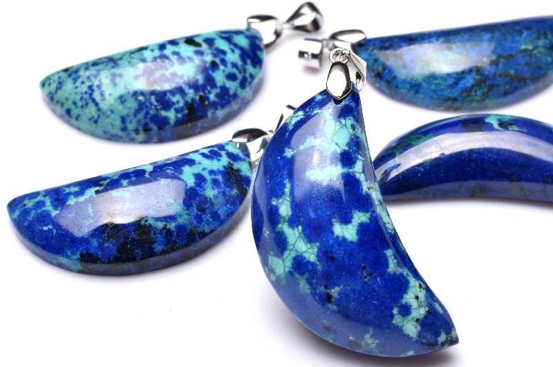 【10％OFF!】Silver925◇高発色 アズロマラカイト　33-34x17-18mm　三日月 ペンダントトップ アクセサリー 1個売り _PRG2027-2