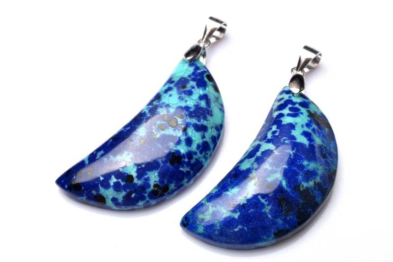 【10％OFF!】Silver925◇高発色 アズロマラカイト　33-34x17-18mm　三日月 ペンダントトップ アクセサリー 1個売り _PRG2027-2