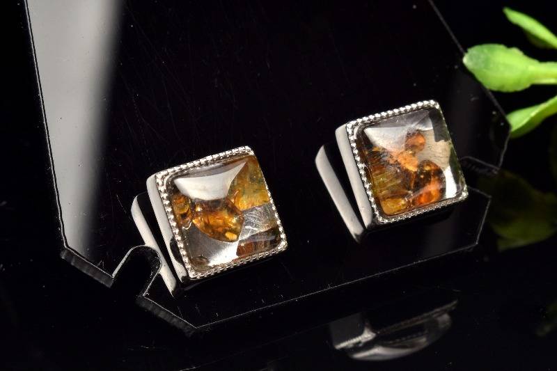 【10％OFF!】Silver925 パラサイト隕石　8mm　スクエア ピアス アクセサリー _PRG2056-3