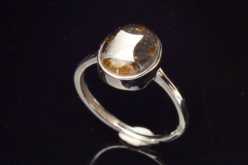 Silver925 パラサイト隕石　8x10mm　オーバル 指輪リング(サイズ調整可) アクセサリー 1個売り _PRG2059-2