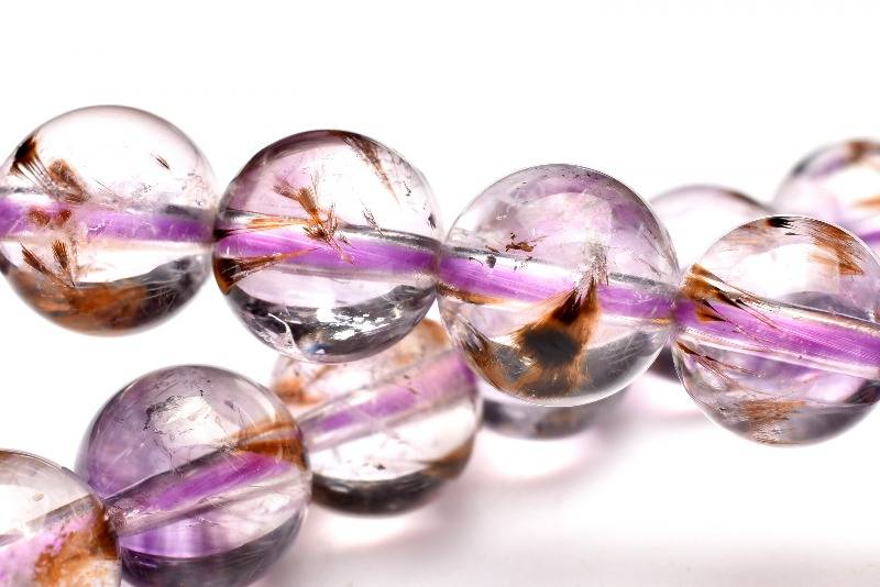 【20％OFF!】【1点物】希少◇黄金の羽根 カコクセナイトインアメジスト(ゲーサイトインアメジスト)　8mm ブレスレット アクセサリー _L8687