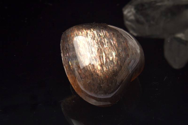 【1点物】インド産 ブラックサンムーンストーン　21x18mm　ハート ルース ハンドメイド _PB7002