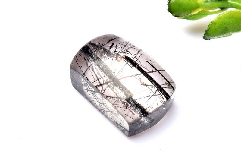 【1点物】高品質◇希少カラー ブラックルチルクォーツ(ブラックトルマリン)　18x12mm　レクタングル ルース ハンドメイド _PB8259
