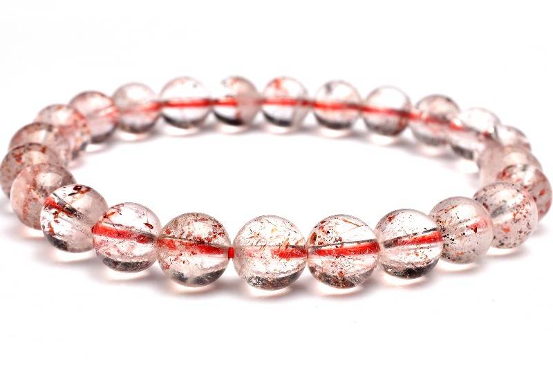 【1点物】煌めきたっぷり内包 ストロベリークォーツ(レピドクロサイトインクォーツ)　7.5mm ブレスレット アクセサリー _M2791