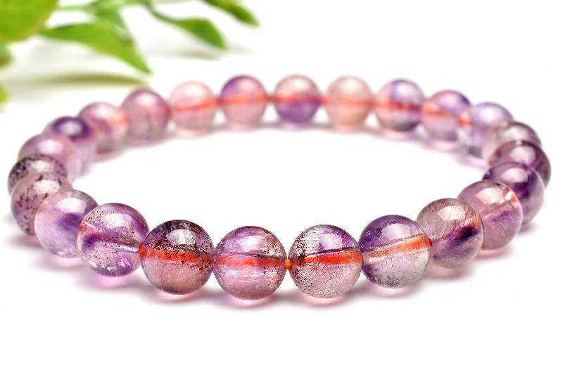 【20％OFF!】【1点物】AA+☆華やか ピンクスーパーセブンアメジスト　7.5mm ブレスレット アクセサリー _M4263 高品質アイテム