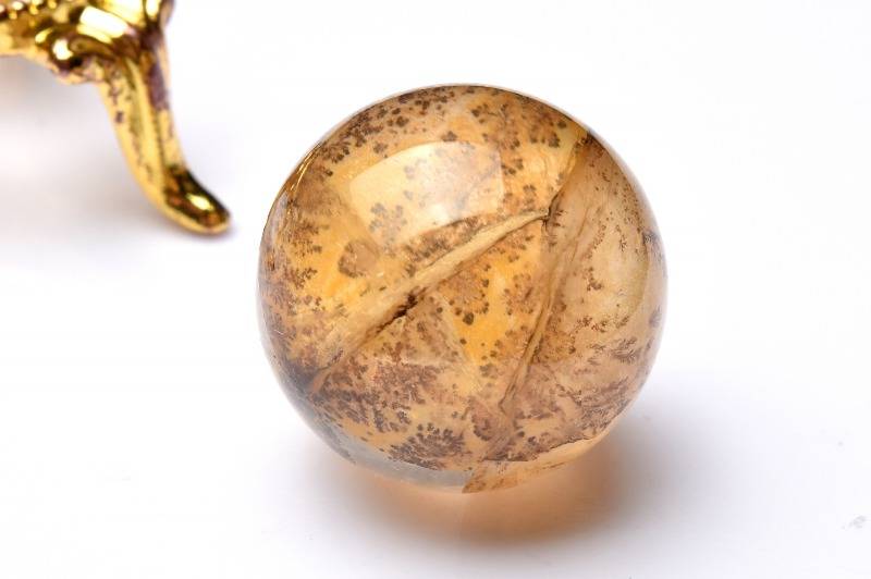 【1点物】天然の水彩画 デンドリティッククォーツ　21mm　丸玉(台座なし) スフィア ハンドメイド _PB9578